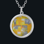 grey yellow white abstract art painting silver plated necklace<br><div class="desc">grey yellow white abstract art painting</div>