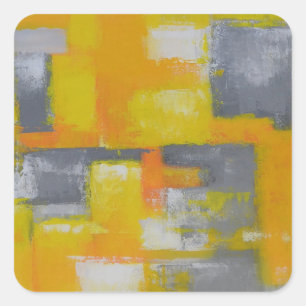 grey yellow white abstract art painting square sticker
