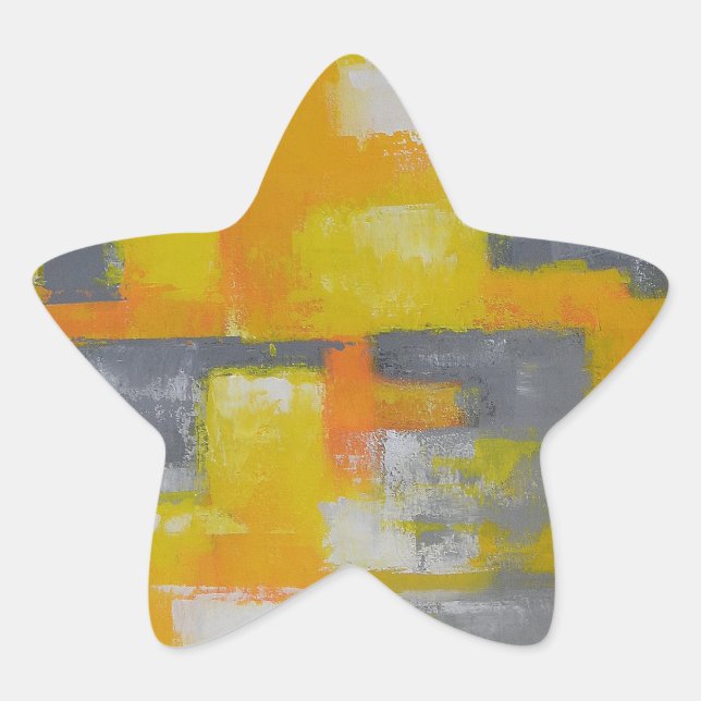 grey yellow white abstract art painting star sticker (Front)