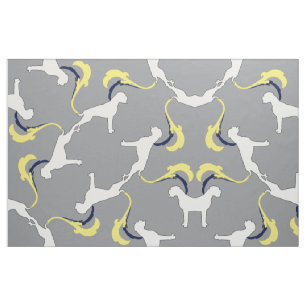 Grey Yellow White Boxer Silhouette Damask Cotton Fabric