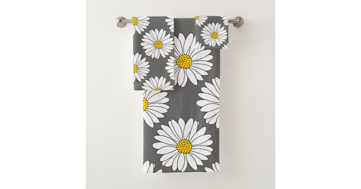 Grey Yellow White Daisy Pattern Bath Towel Set Zazzle