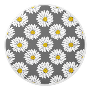 Grey Yellow White Daisy Pattern Ceramic Knob