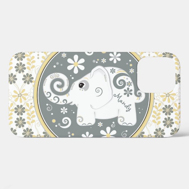 Grey Yellow White Elephant Floral Case-Mate iPhone Case (Back (Horizontal))