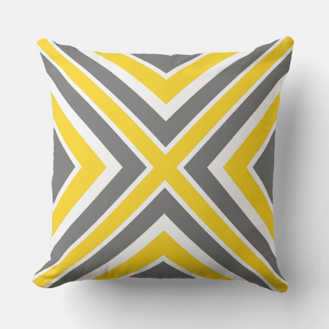 Grey Yellow White Geometric Outdoor Cushion (Front)