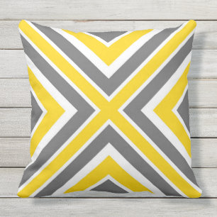 Grey Yellow White Geometric Outdoor Cushion