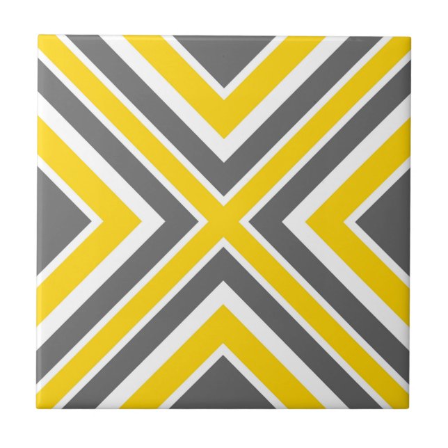 Grey Yellow White Geometric Tile (Front)