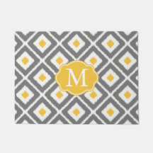 Grey, Yellow, White Ikat Diamond Pattern