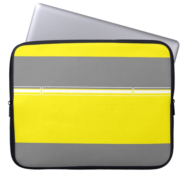 Grey Yellow White Lines Computer Laptop Sleeve (Front)