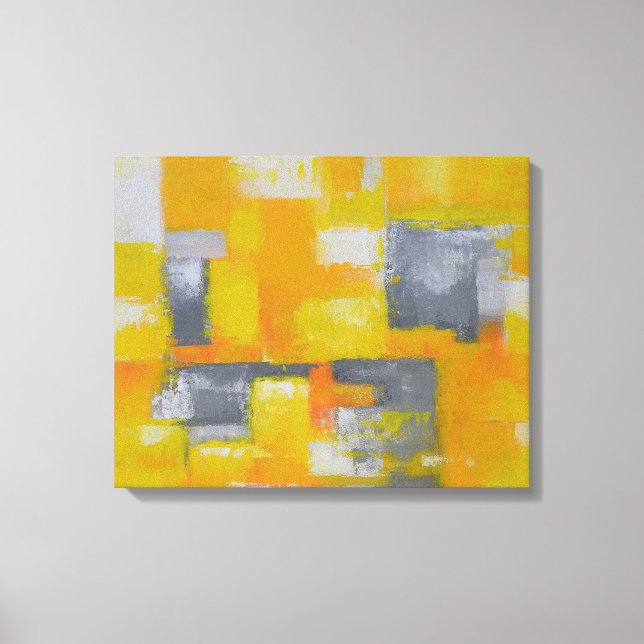grey yellow white modern abstract painting canvas print (Front)