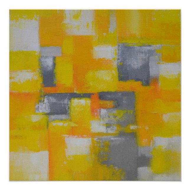 grey yellow white modern abstract painting poster (Front)