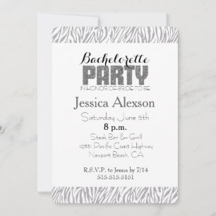 Grey Zebra Print Bachelorette Invitation