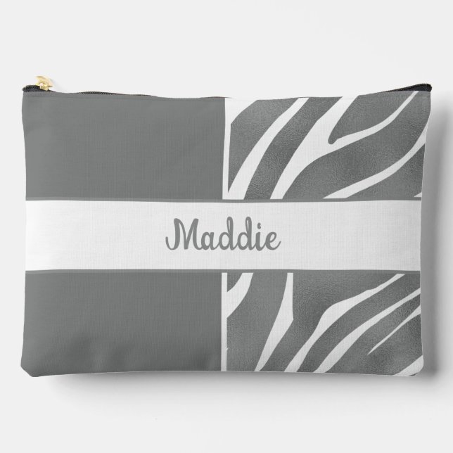 Grey Zebra Stripes Pattern  Accessory Pouch (Front)