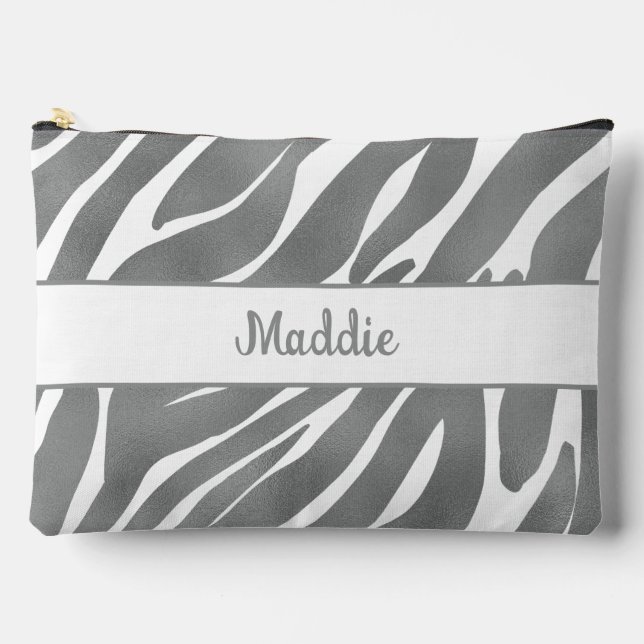 Grey Zebra Stripes Pattern  Accessory Pouch (Front)