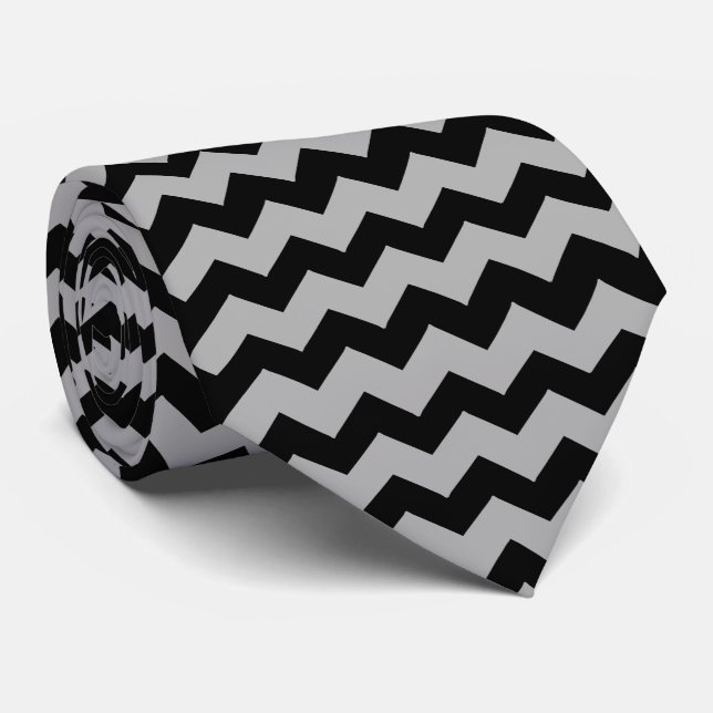 Grey Zig Zag Stripe Any Colour Background Tie (Rolled)