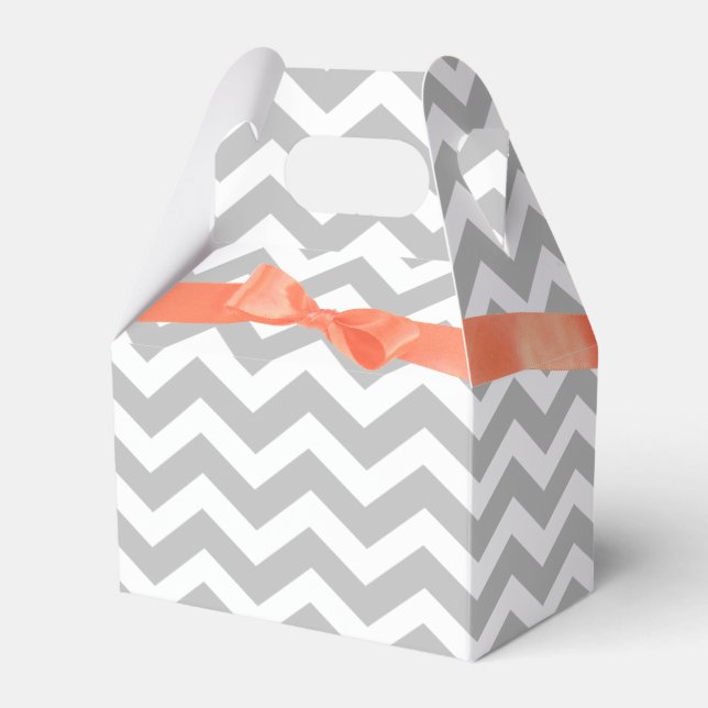 Grey Zigzag and Coral Bow Favour Box (Front Side)