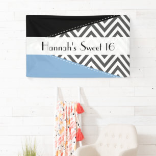 Grey Zigzag, Chevron, Zigzag Pattern, Sweet 16 Banner