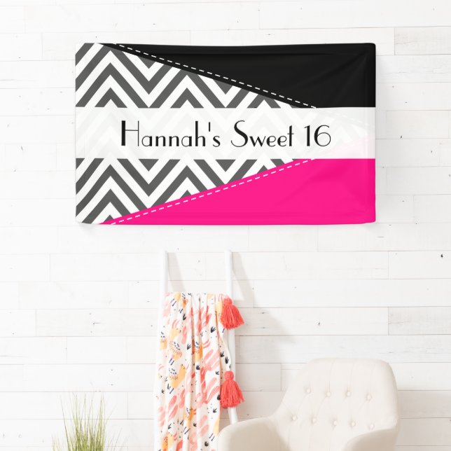 Grey Zigzag, Chevron, Zigzag Pattern, Sweet 16 Banner (Insitu)