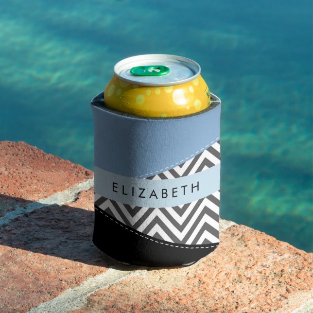 Grey Zigzag, Grey Chevron, Blue, Your Name Can Cooler (In Situ Pool)