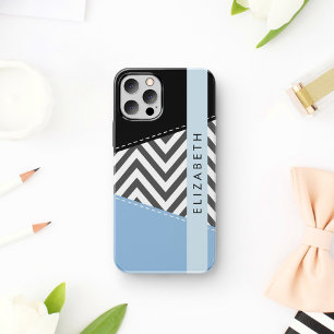 Grey Zigzag, Grey Chevron, Blue, Your Name iPhone 12 Pro Case