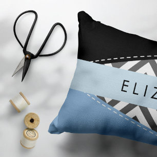 Grey Zigzag, Grey Chevron, Blue, Your Name Decorative Cushion