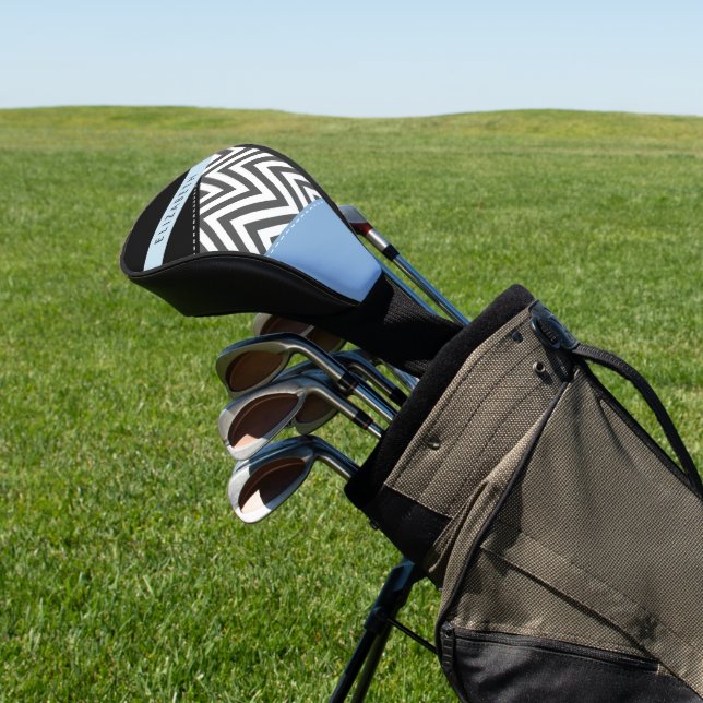 Grey Zigzag, Grey Chevron, Blue, Your Name Golf Head Cover (In Situ)