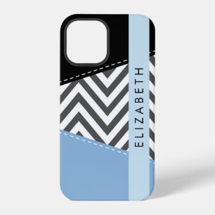 Grey Zigzag, Grey Chevron, Blue, Your Name iPhone 12 Pro Case