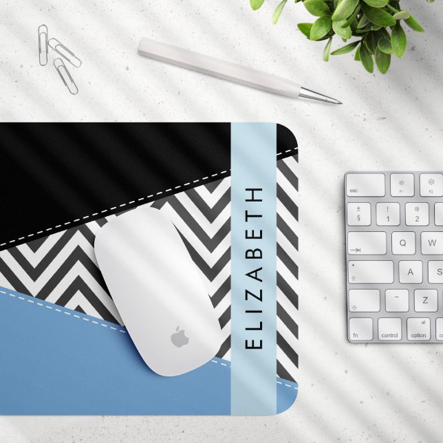 Grey Zigzag, Grey Chevron, Blue, Your Name Mouse Mat (Creator Uploaded)