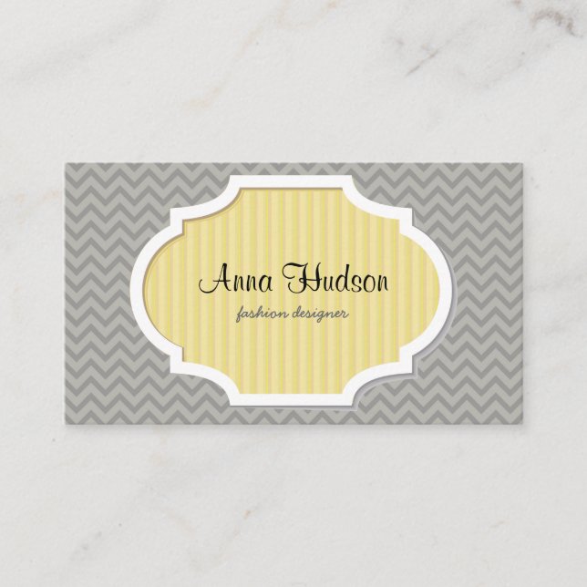 Grey Zigzag, Grey Chevron, Geometric Pattern Business Card (Front)