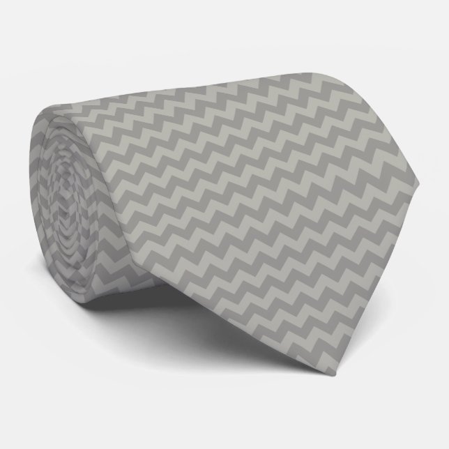 Grey Zigzag, Grey Chevron, Geometric Pattern Tie (Rolled)