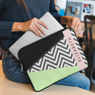 Grey Zigzag, Grey Chevron, Mint, Your Name Laptop Sleeve