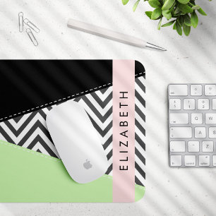 Grey Zigzag, Grey Chevron, Mint, Your Name Mouse Mat