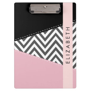 Grey Zigzag, Grey Chevron, Pink, Your Name Clipboard