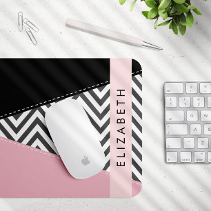 Grey Zigzag, Grey Chevron, Pink, Your Name Mouse Mat