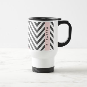 Grey Zigzag, Grey Chevron, Pink, Your Name Travel Mug