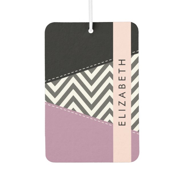 Grey Zigzag, Grey Chevron, Purple, Your Name Car Air Freshener (Front)
