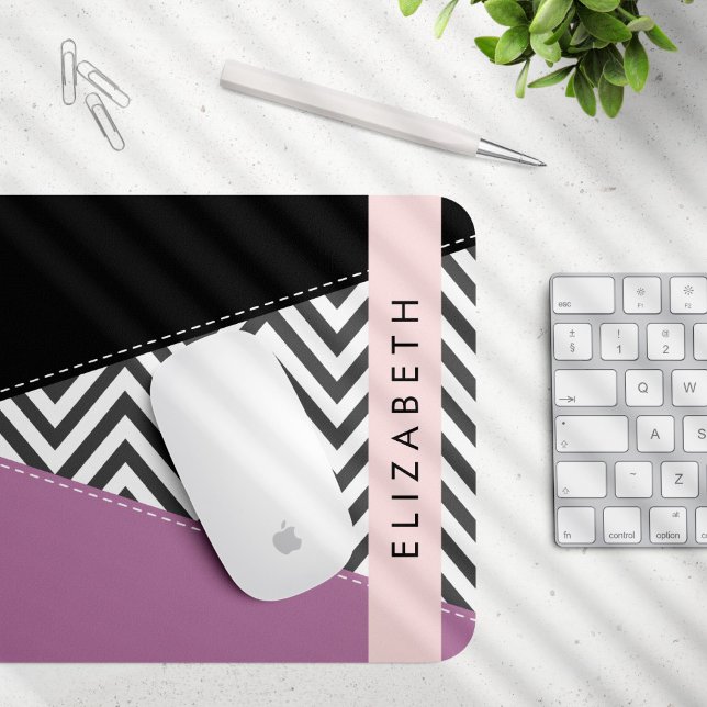 Grey Zigzag, Grey Chevron, Purple, Your Name Mouse Mat (Creator Uploaded)