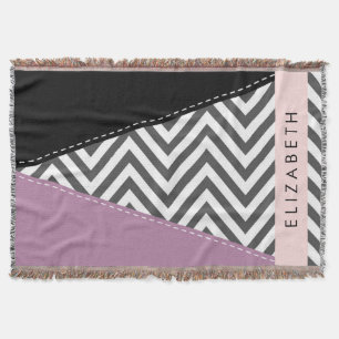 Grey Zigzag, Grey Chevron, Purple, Your Name Throw Blanket
