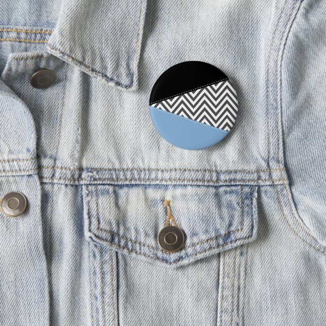 Grey Zigzag, Grey Chevron, Zigzag Pattern, Blue 6 Cm Round Badge (In Situ)