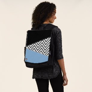 Grey Zigzag, Grey Chevron, Zigzag Pattern, Blue Backpack