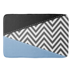 Grey Zigzag, Grey Chevron, Zigzag Pattern, Blue Bath Mat