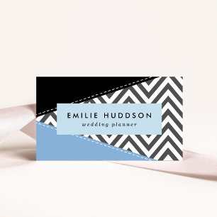 Grey Zigzag, Grey Chevron, Zigzag Pattern, Blue Business Card