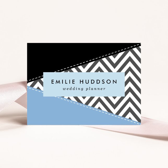 Grey Zigzag, Grey Chevron, Zigzag Pattern, Blue Business Card (Creator Uploaded)