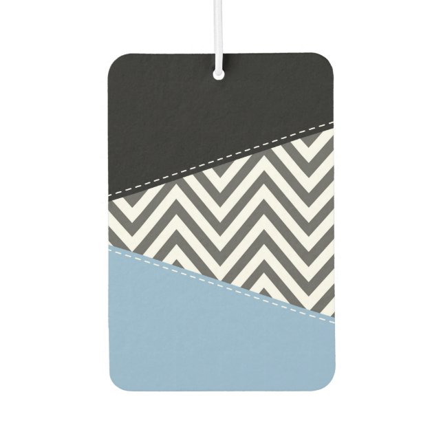 Grey Zigzag, Grey Chevron, Zigzag Pattern, Blue Car Air Freshener (Front)