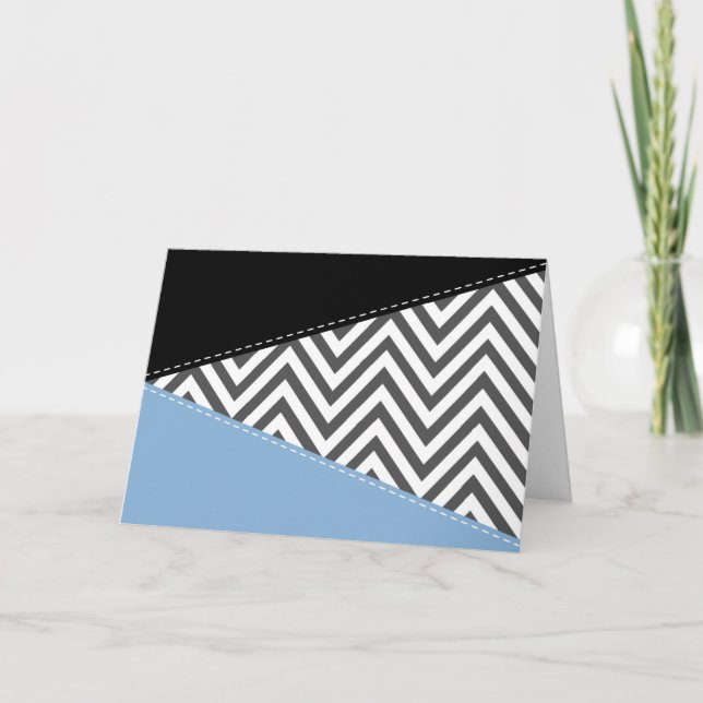 Grey Zigzag, Grey Chevron, Zigzag Pattern, Blue Card (Front)