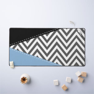 Grey Zigzag, Grey Chevron, Zigzag Pattern, Blue Desk Mat