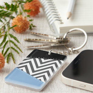 Grey Zigzag, Grey Chevron, Zigzag Pattern, Blue Key Ring