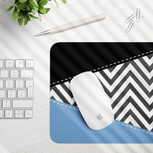 Grey Zigzag, Grey Chevron, Zigzag Pattern, Blue Mouse Mat