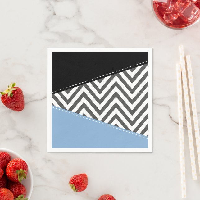 Grey Zigzag, Grey Chevron, Zigzag Pattern, Blue Napkin (Insitu)