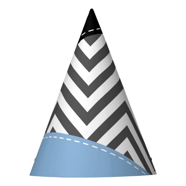 Grey Zigzag, Grey Chevron, Zigzag Pattern, Blue Party Hat (Front)