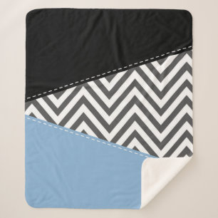 Grey Zigzag, Grey Chevron, Zigzag Pattern, Blue Sherpa Blanket